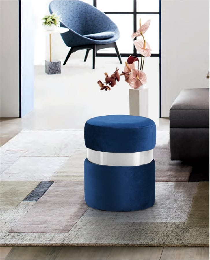 Meridian Furniture Hailey Velvet Ottoman | Stool - Chrome Meridian Furniture Hailey Velvet Ottoman | Stool - Chrome
