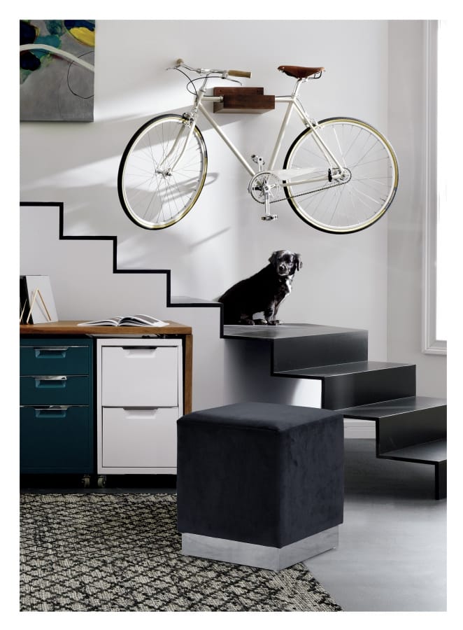 Meridian Furniture Jax Velvet Ottoman | Stool - Chrome Meridian Furniture Jax Velvet Ottoman | Stool - Chrome