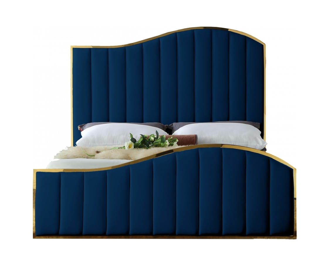 Jolie Navy Blue Velvet Bed by Meridian Furniture