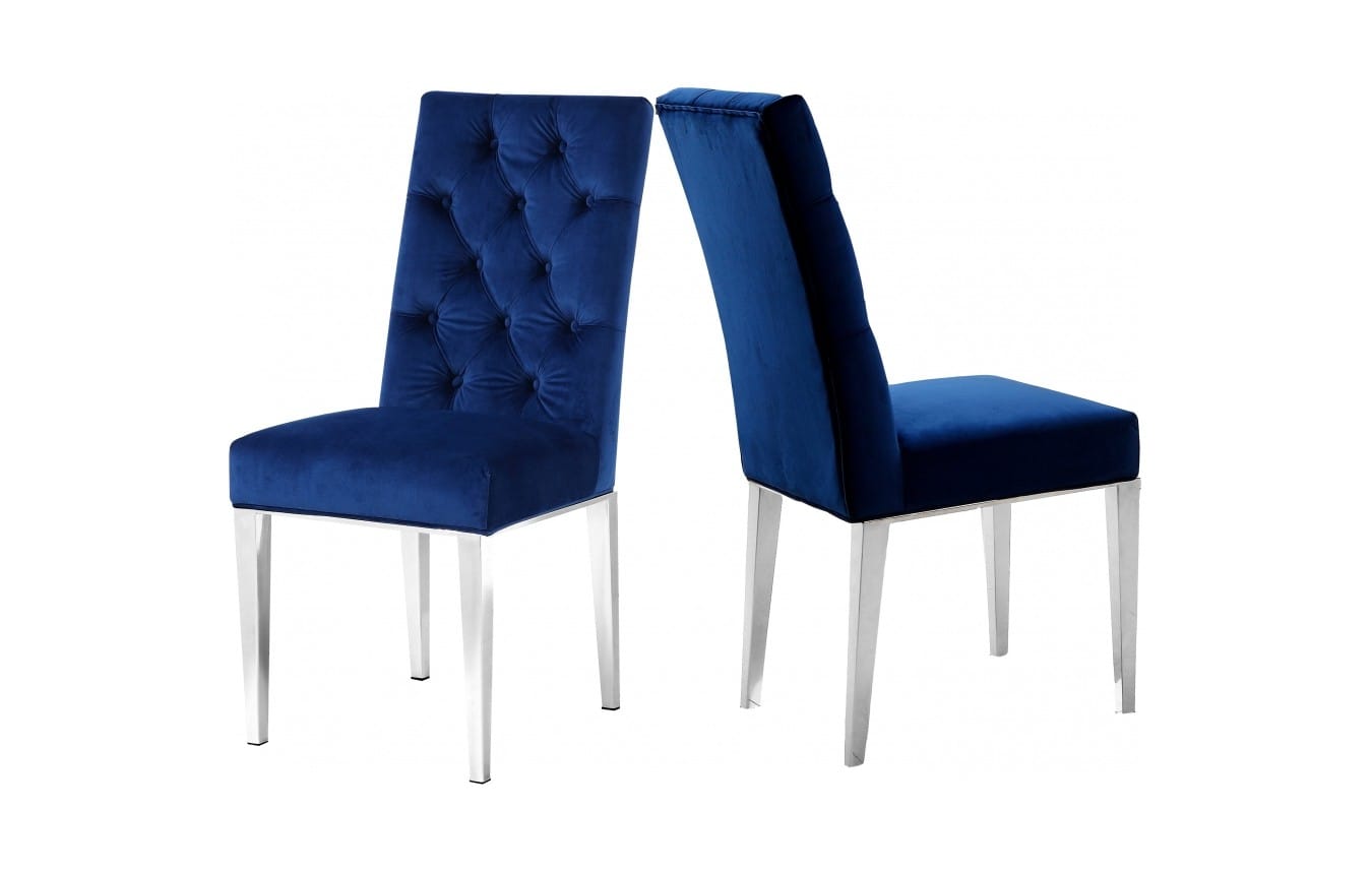 Meridian Furniture Juno Navy Velvet Dining Chair-Set of 2 Meridian Furniture Juno Navy Velvet Dining Chair-Set of 2