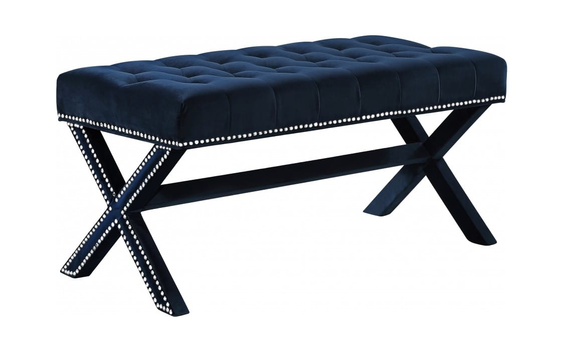 Kai Navy Blue Velvet Bench By Meridian Furniture