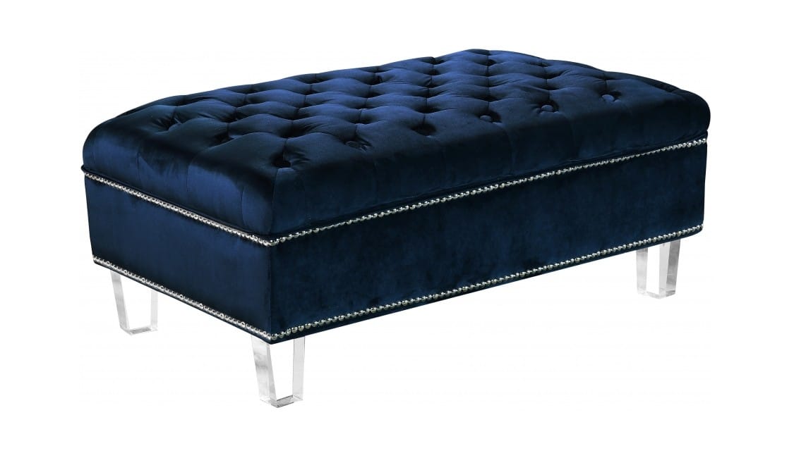 Lucas Navy Blue Velvet Ottoman by Meridian Furniture