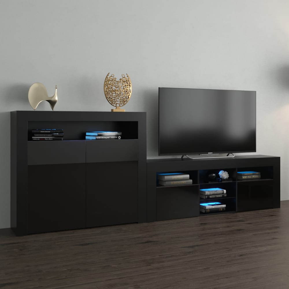 Milano Set 145-2D Modern Black Wall Unit Entertainment Center by Meble Furniture