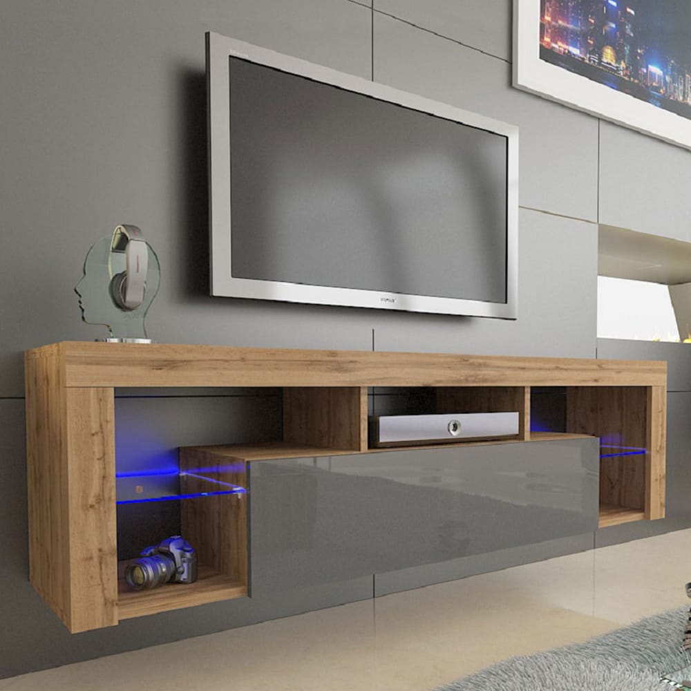 Milano 160 Oak & Gray Wall Mounted Floating Modern 63" TV Stand by ...