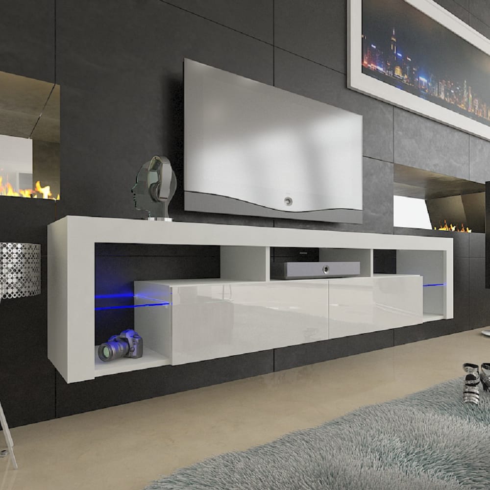Milano 200 White Wall Mounted Floating Modern 79 TV Stand 