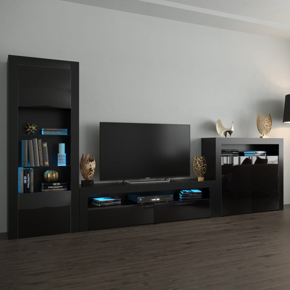 Milano Set CLA-BK-2D Modern Black Wall Unit Entertainment Center at ...