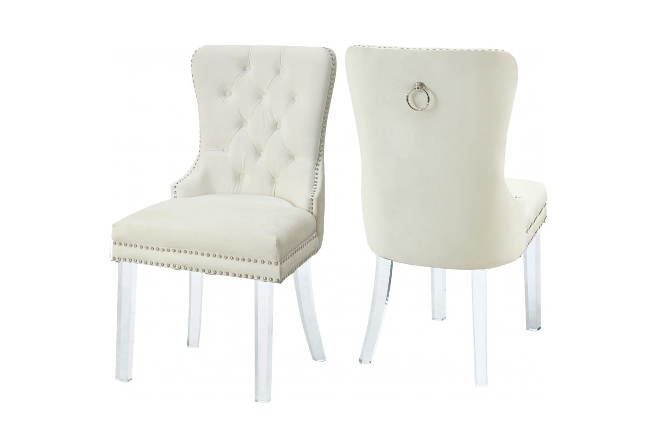 Miley Cream Velvet Dining Chairs W Acrylic Legs Set Of 2 By Meridian Furniture