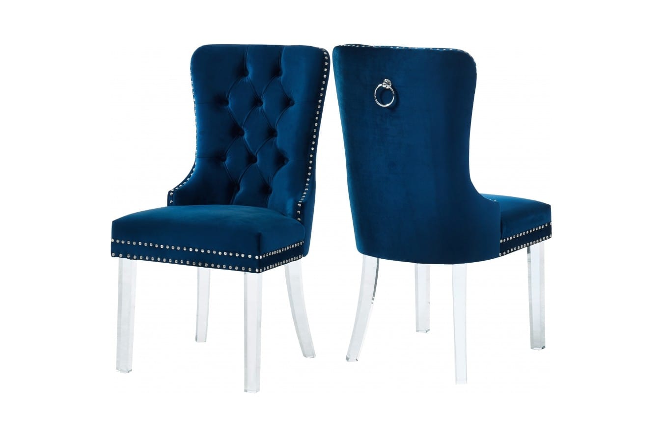 miley navy blue velvet dining chairs wacrylic legs set of 2meridian  furniture