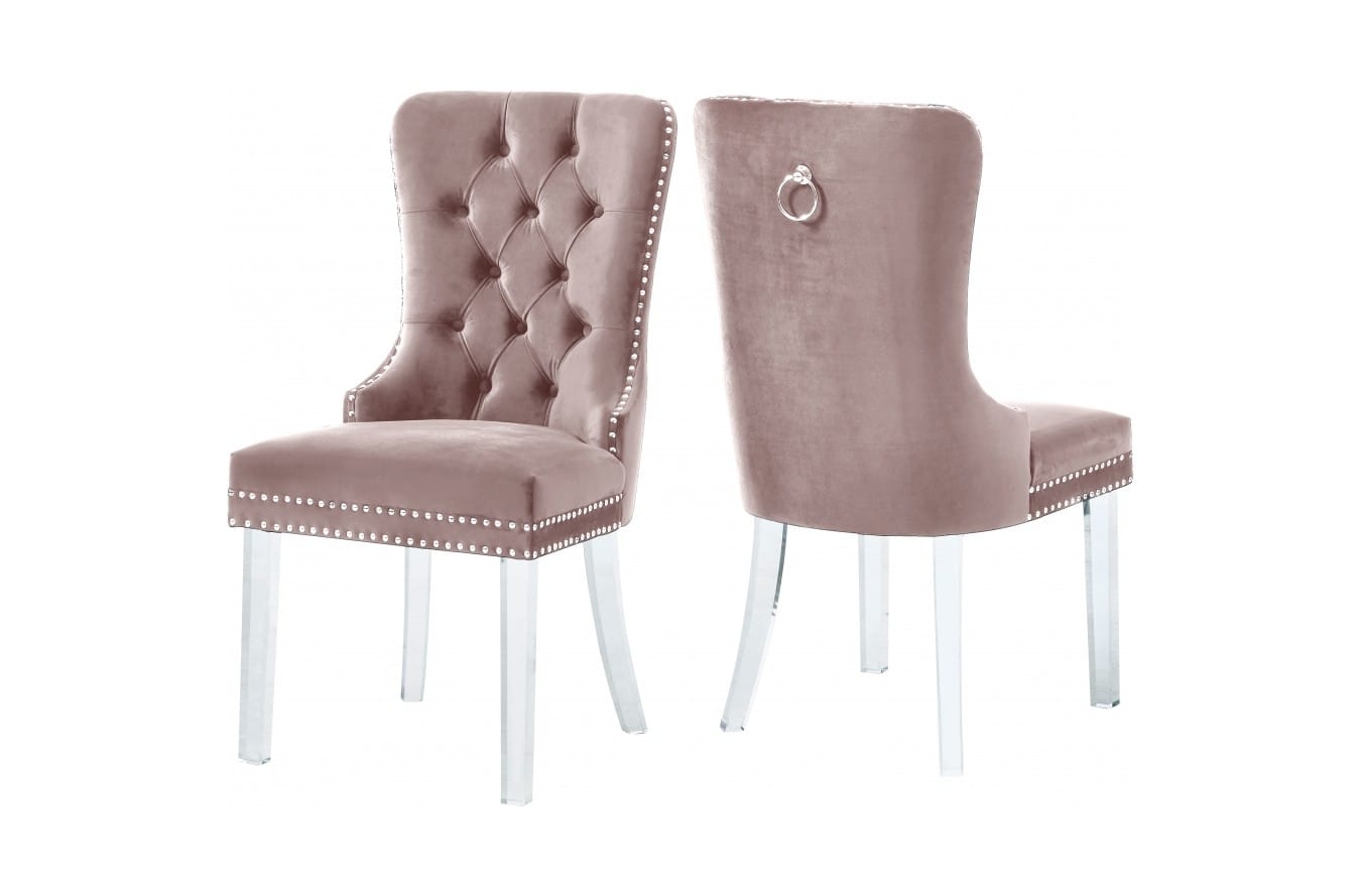 Miley Pink Velvet Dining Chairs W Acrylic Legs Set Of 2 By Meridian Furniture