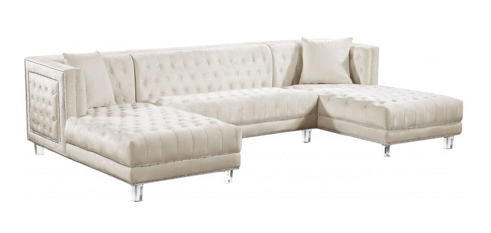 skjold omfavne Faciliteter Moda Cream Velvet Three Piece Sectional Sofa by Meridian Furniture