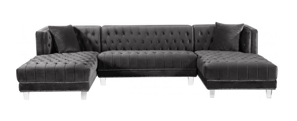 Moda Grey Velvet Three Piece Sectional Sofa by Meridian Furniture