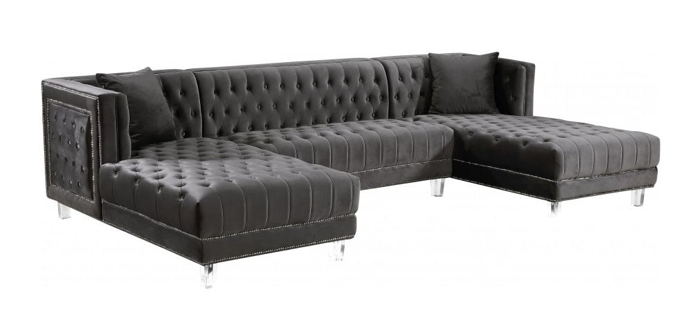Moda Grey Velvet Three Piece Sectional Sofa at Futonland