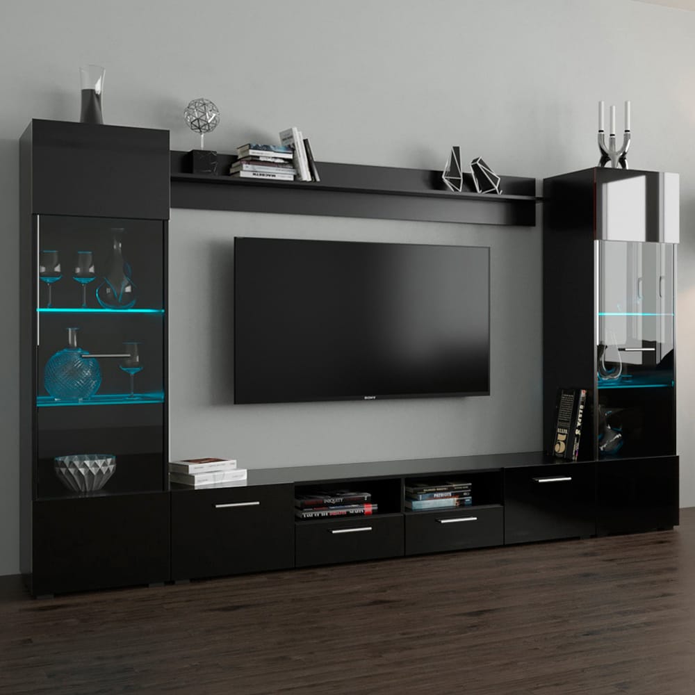 Modica Black Modern 102" Wall Unit Entertainment Center at Futonland