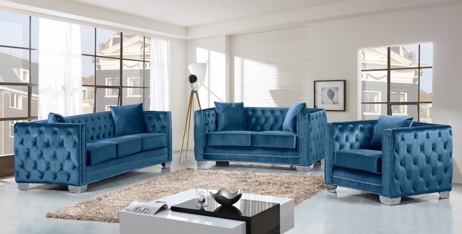 Reese Light Blue Velvet Loveseat by Meridian Furniture