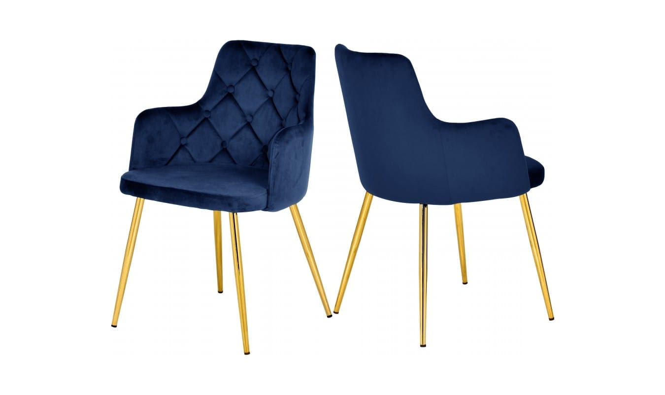 Salvatore Navy Blue & Gold Velvet Dining Chairs (Set of 2) by Meridian
