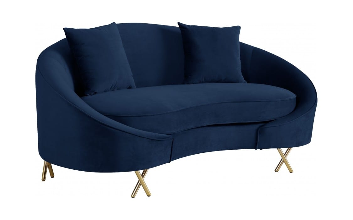 Serpentine Navy Blue Velvet Loveseat by Meridian Furniture