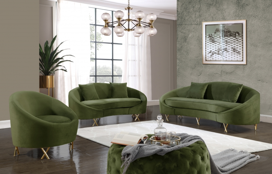 Serpentine Olive Velvet Loveseat at Futonland