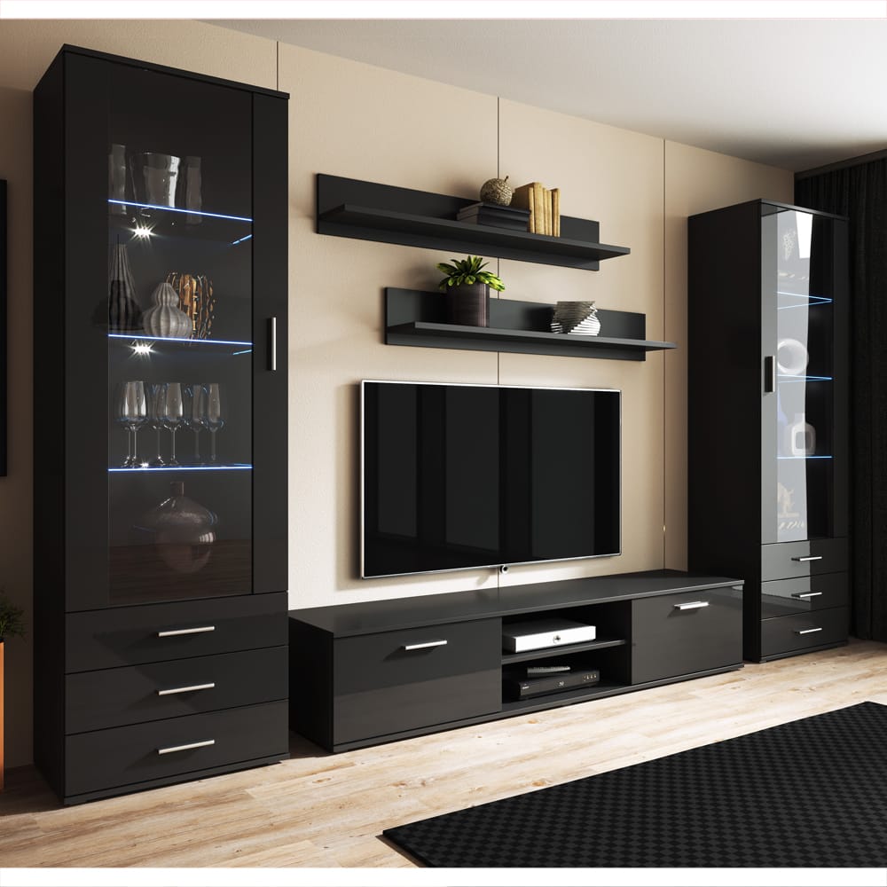 Soho 4 Modern Black Wall Unit Entertainment Center By Meble Furniture