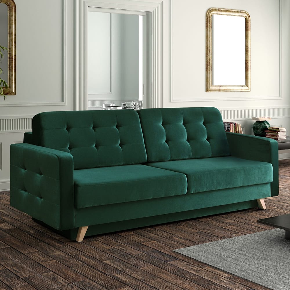 Vegas Dark Green Mid-Century Modern Tufted Futon Sofa Bed by Meble Furniture