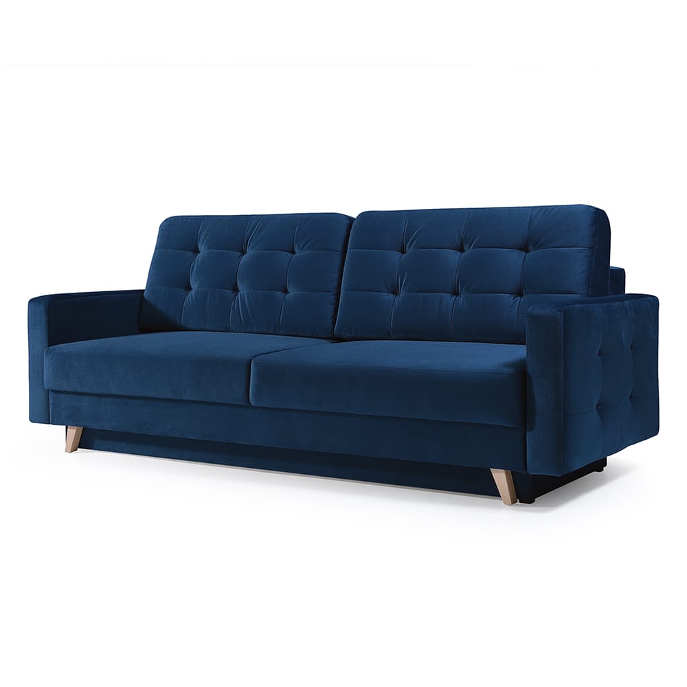 Vegas Navy Blue Mid-Century Modern Tufted Futon Sofa Bed by Meble Furniture