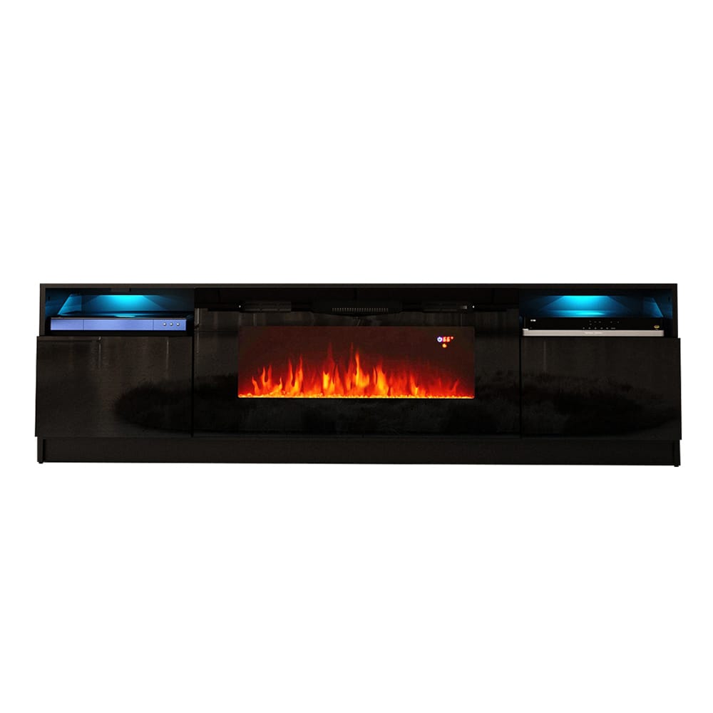 York 02 Black Electric Fireplace Modern 79 TV Stand by Meble Furniture