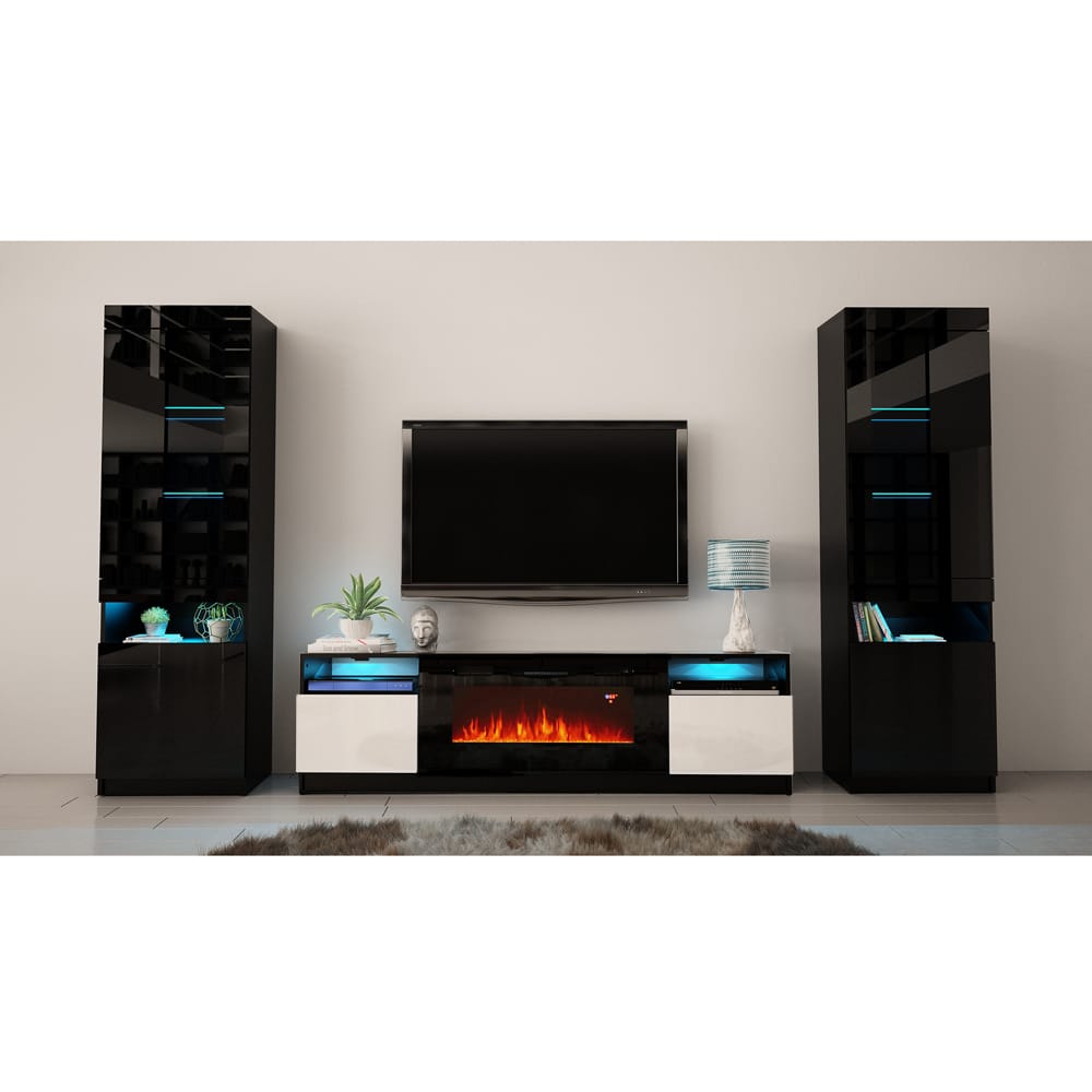 York 02 Black & White Electric Fireplace Modern Wall Unit Entertainment