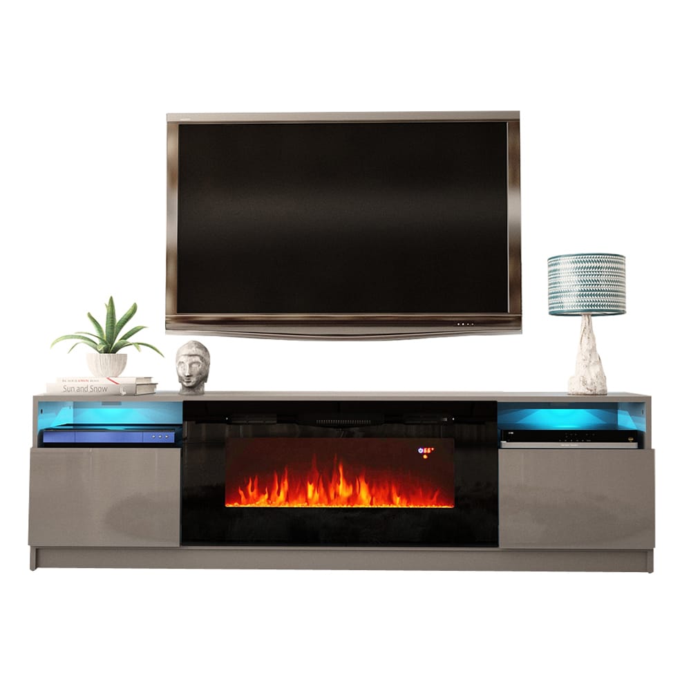 York 02 Gray Electric Fireplace Modern 79" TV Stand at Futonland