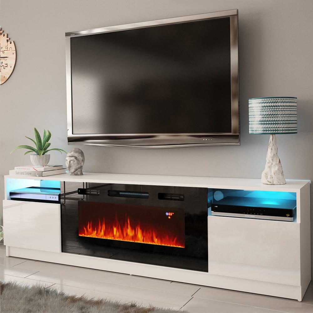 York 02 White Electric Fireplace Modern Wall Unit Entertainment Center by  Meble Furniture