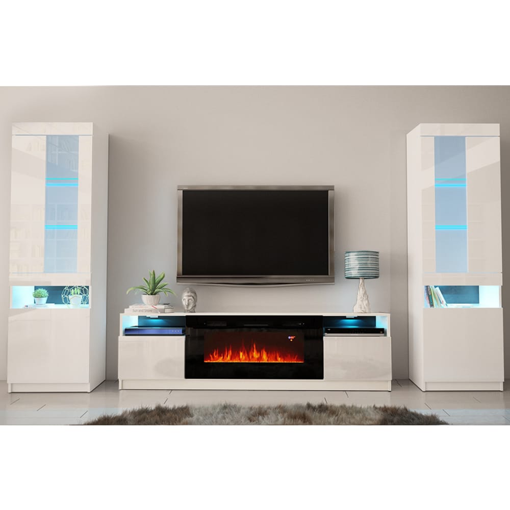 York 02 White Electric Fireplace Modern Wall Unit Entertainment Center by  Meble Furniture