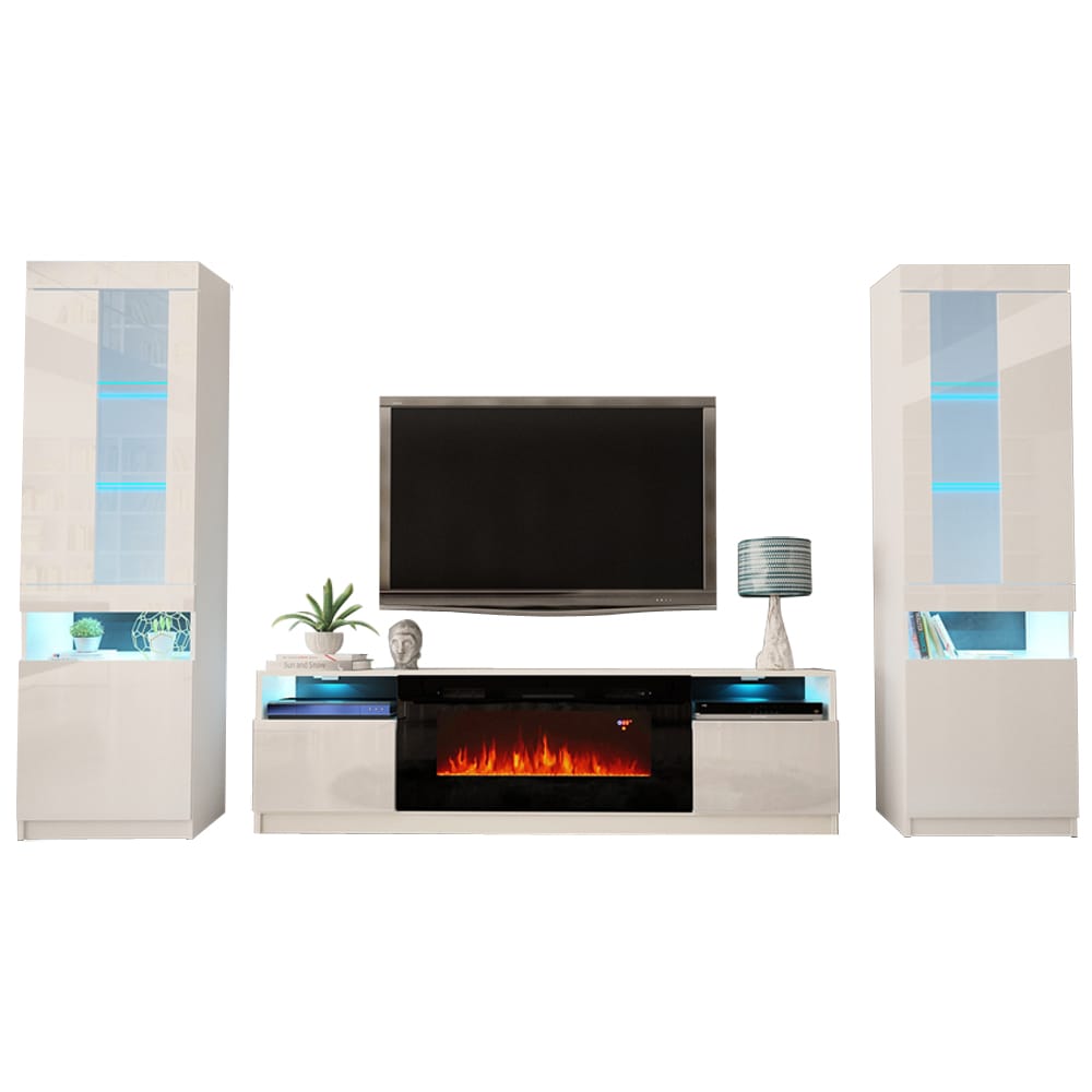 York 02 White Electric Fireplace Modern Wall Unit Entertainment Center by  Meble Furniture