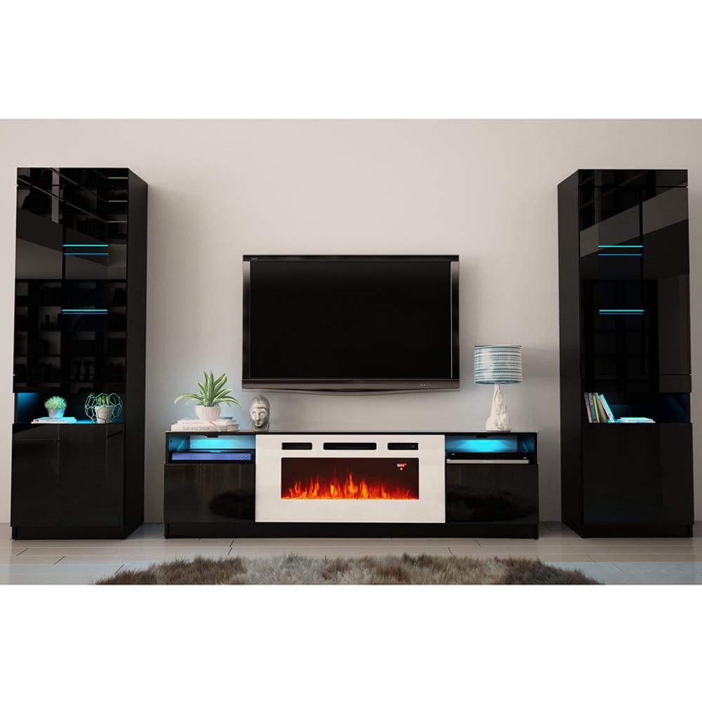 York WH02 Black Electric Fireplace Modern Wall Unit Entertainment ...
