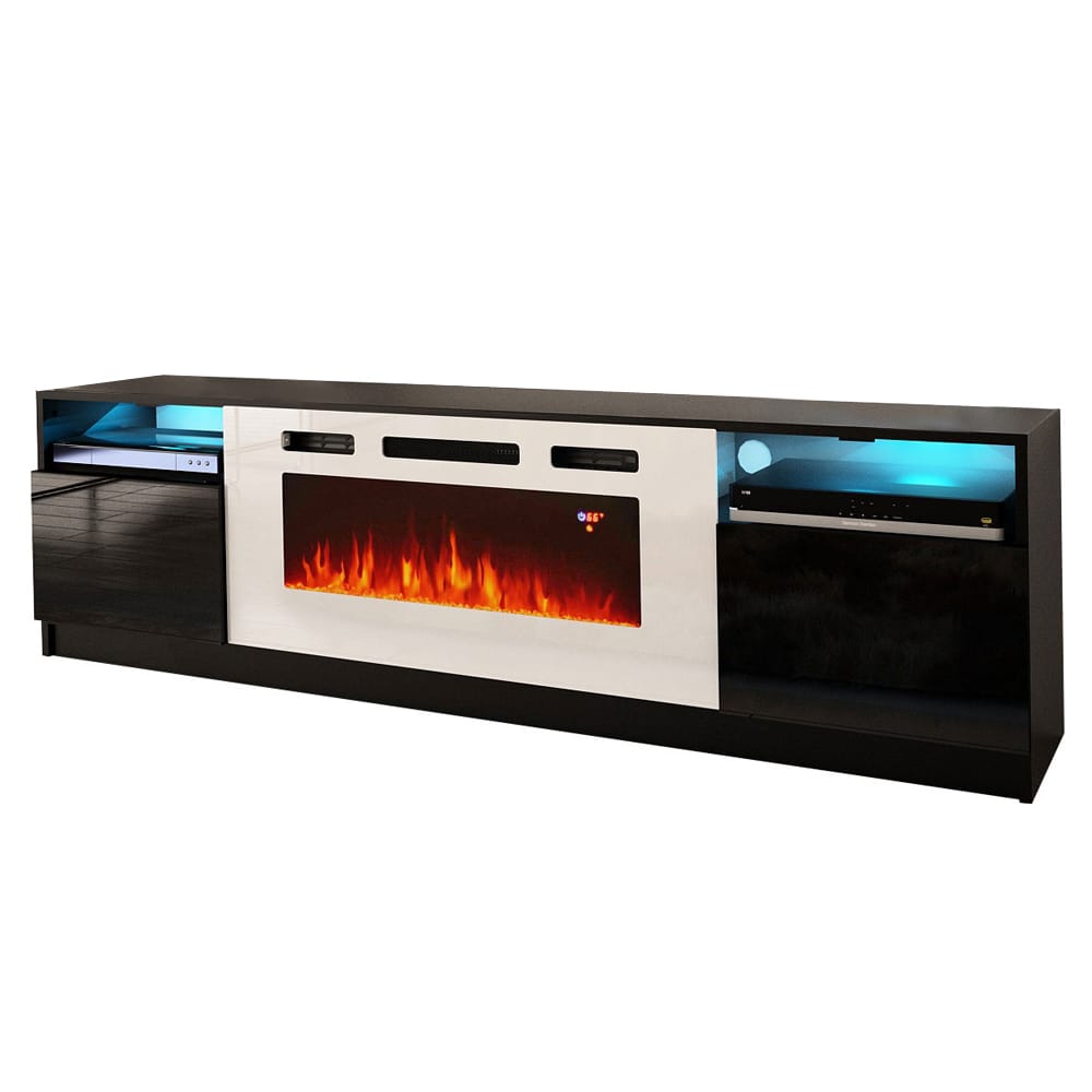 York WH02 Black Electric Fireplace Modern 79" TV Stand at Futonland