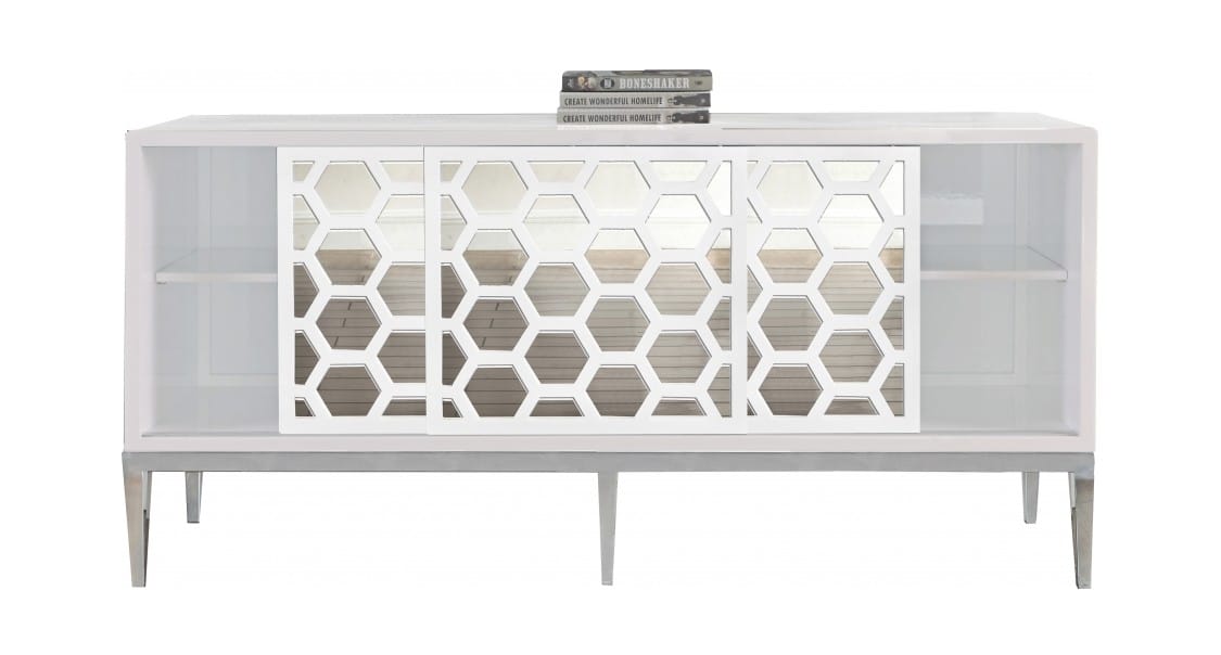 Meridian Furniture Silver White Zoey Sideboard/Buffet Meridian Furniture Silver White Zoey Sideboard/Buffet
