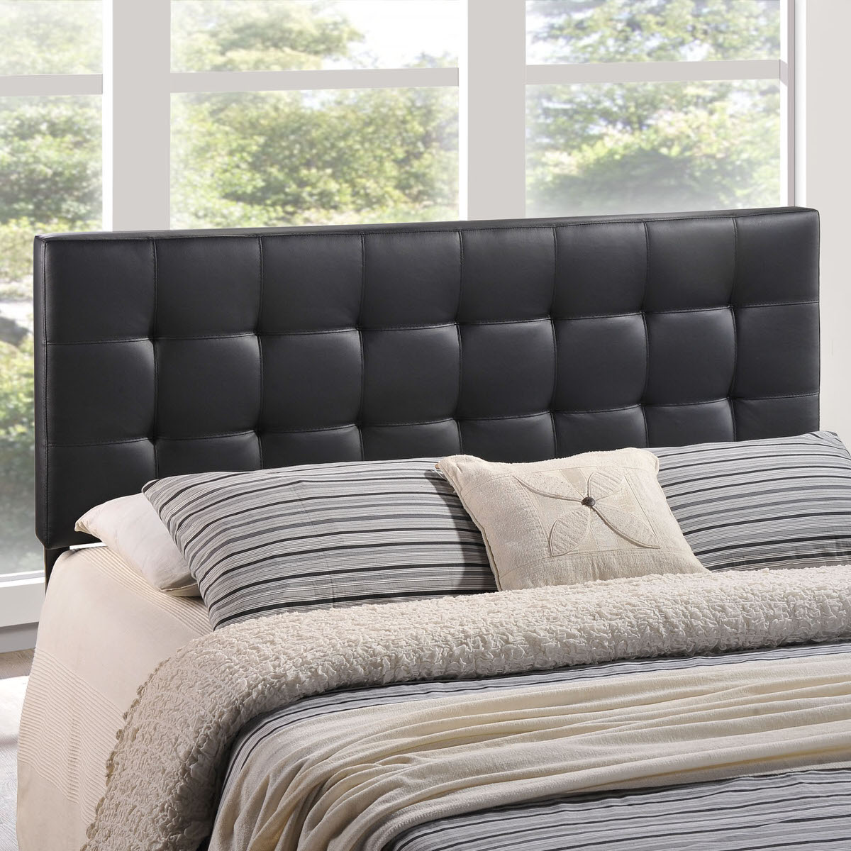 Lily Full Upholstered Vinyl Headboard Black by Modern Living