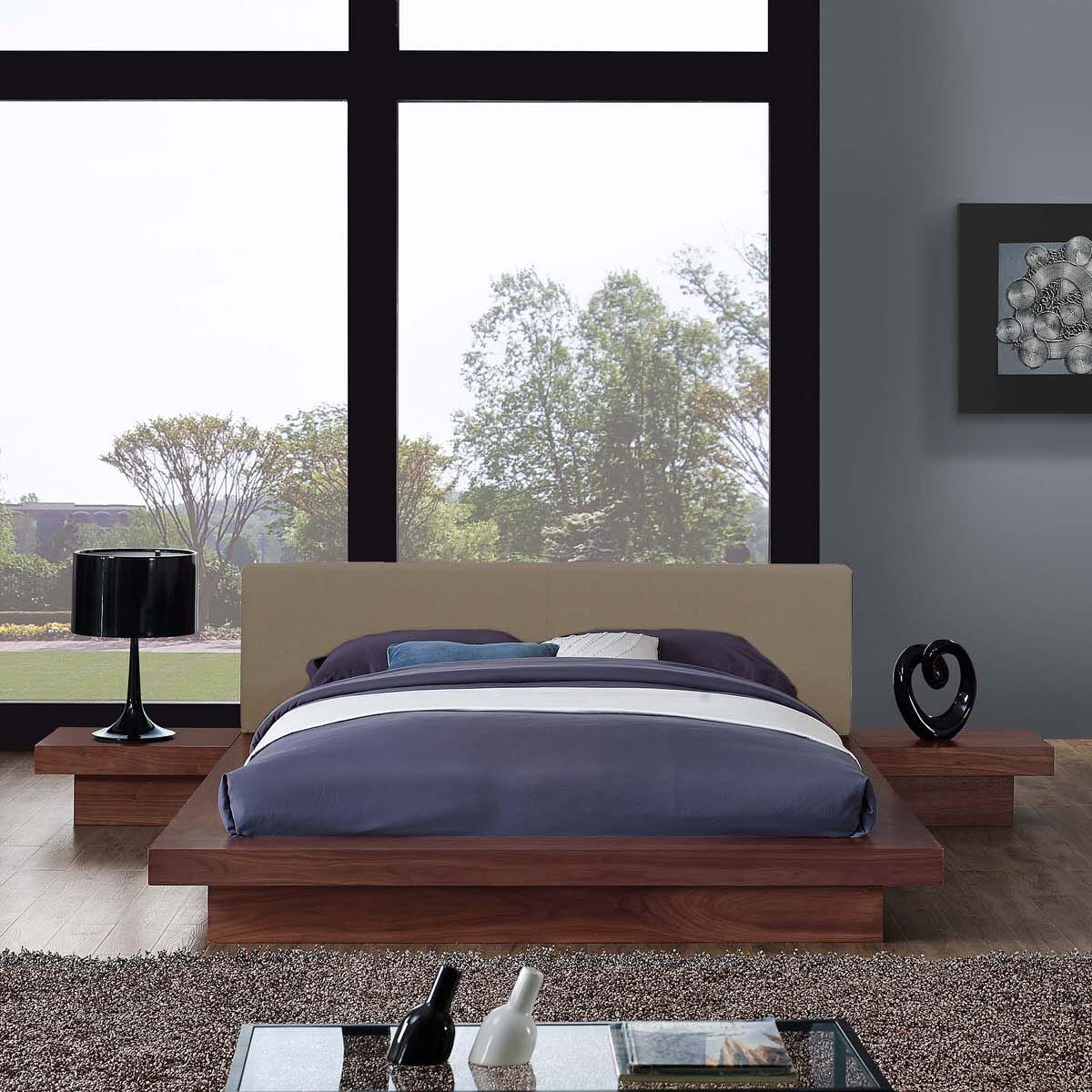 Freja 3 Piece Queen Fabric Bedroom Set Walnut Latte by Modern Living