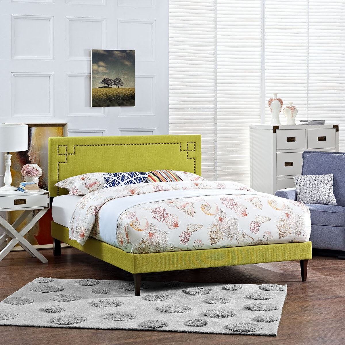 Josie Full Fabric Platform Bed with Squared Tapered Legs Wheatgrass by ...
