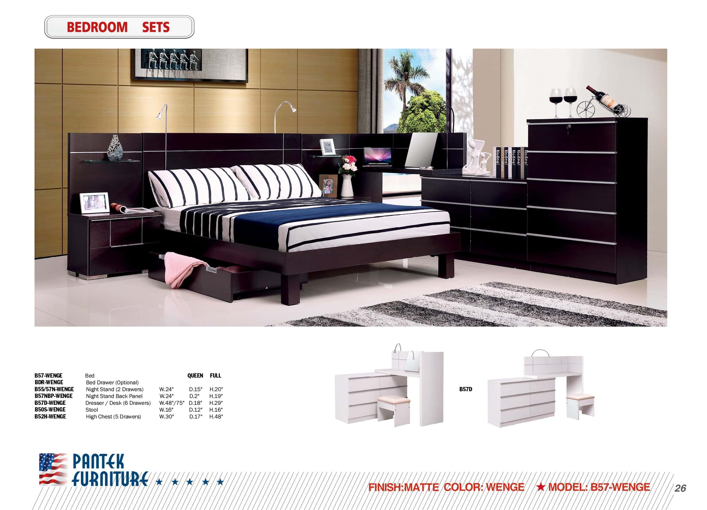 B 57 Matte Wenge Bedroom Set by Pantek Furniture