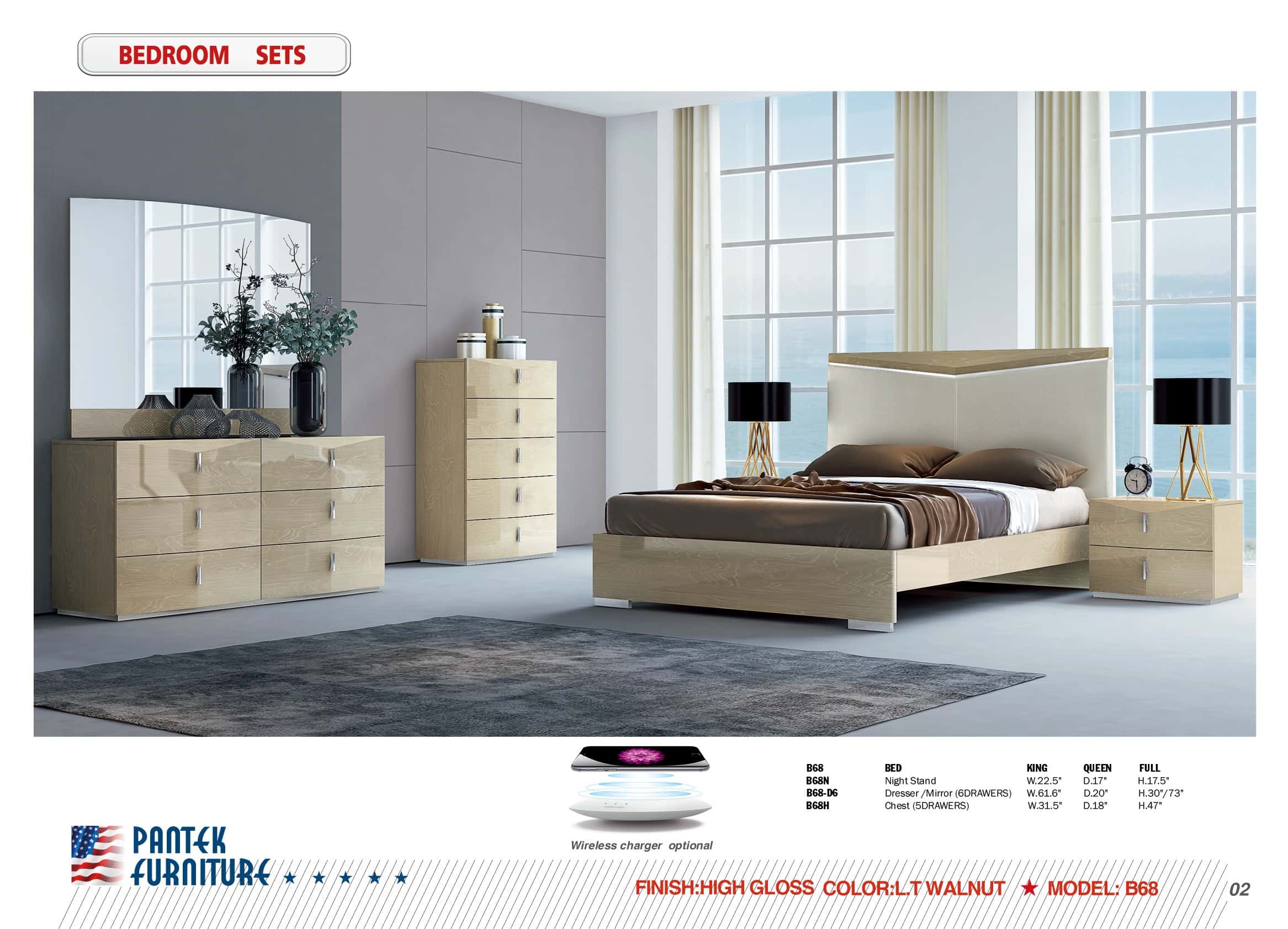 B 68 Light Walnut Hight Gloss Bedroom Set By Pantek Furniture