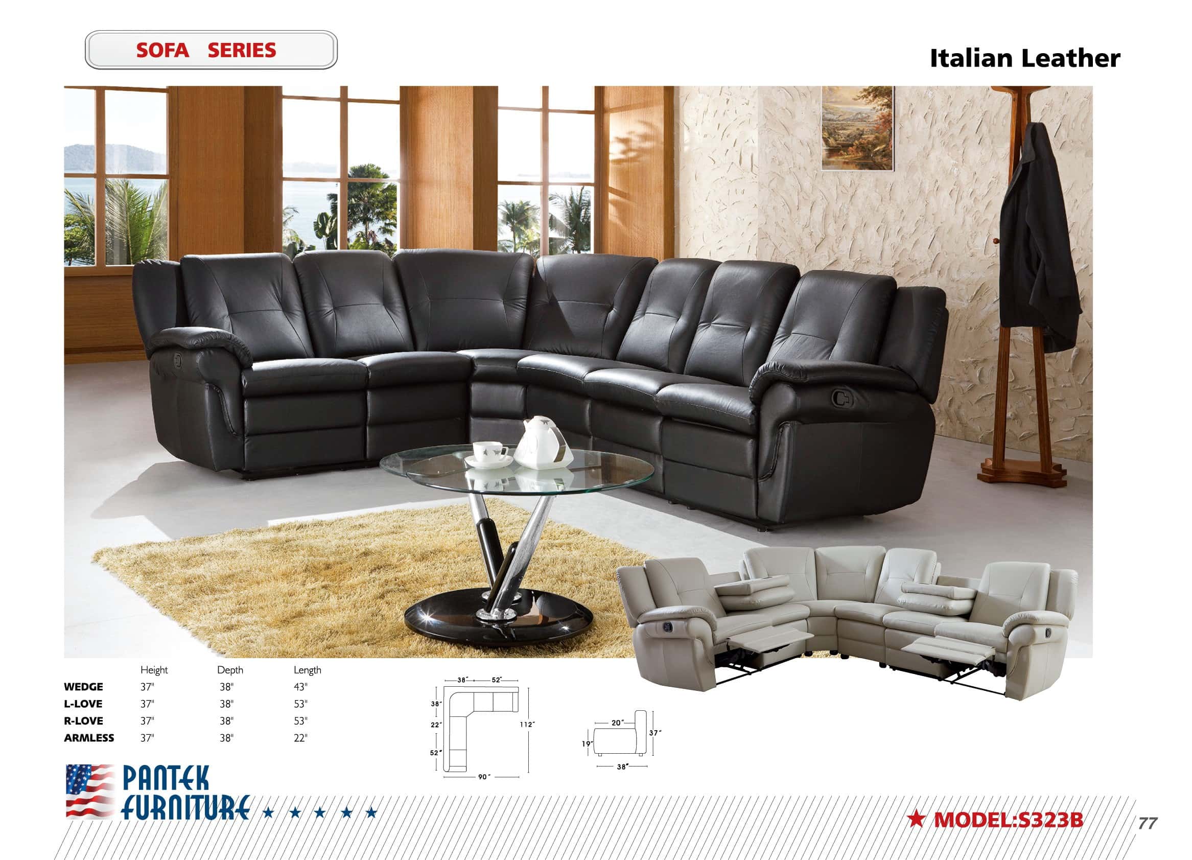 SF 323 Italian Leather Sectional Recliner Sofa Set