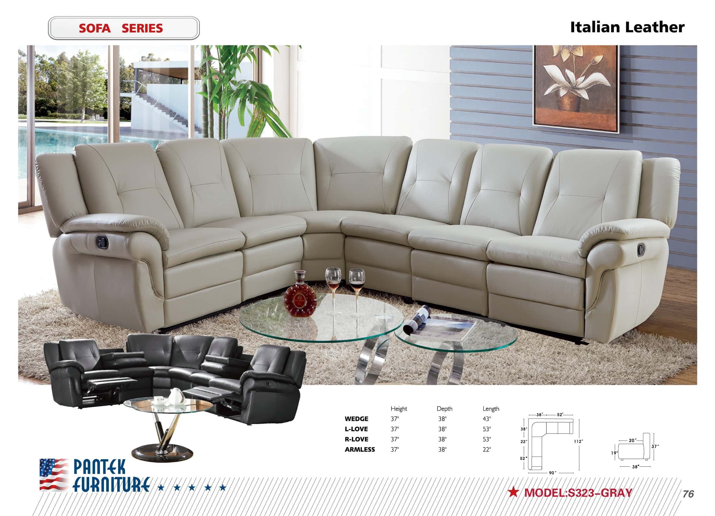 SF 323 Italian Leather Sectional Recliner Sofa Set - Thumbnail 2