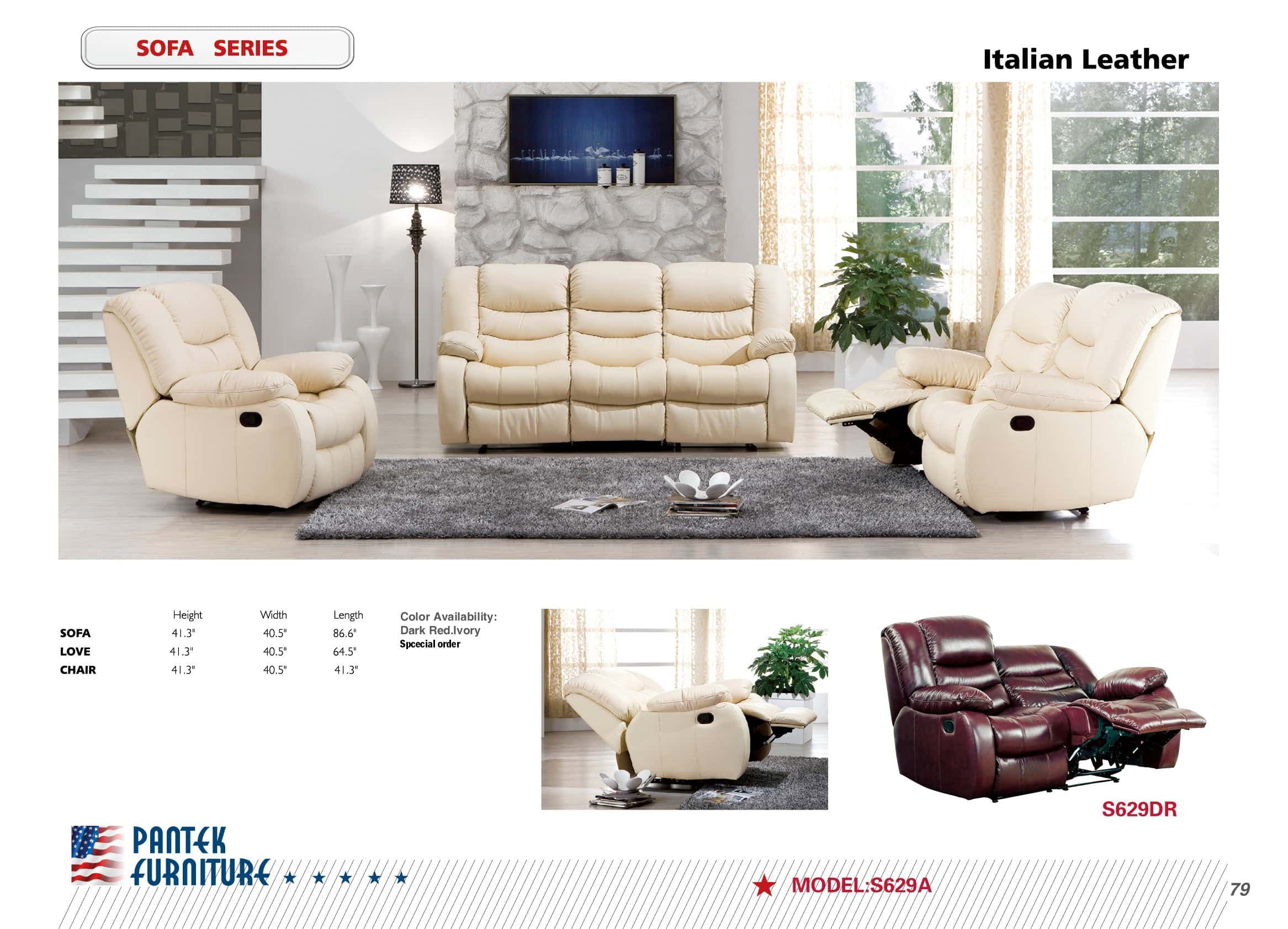 Reactor Vervagen compileren SF 629 Recliner Italian Ivory Leather Sofa, Loveseat & Chair Set by Pantek  Furniture