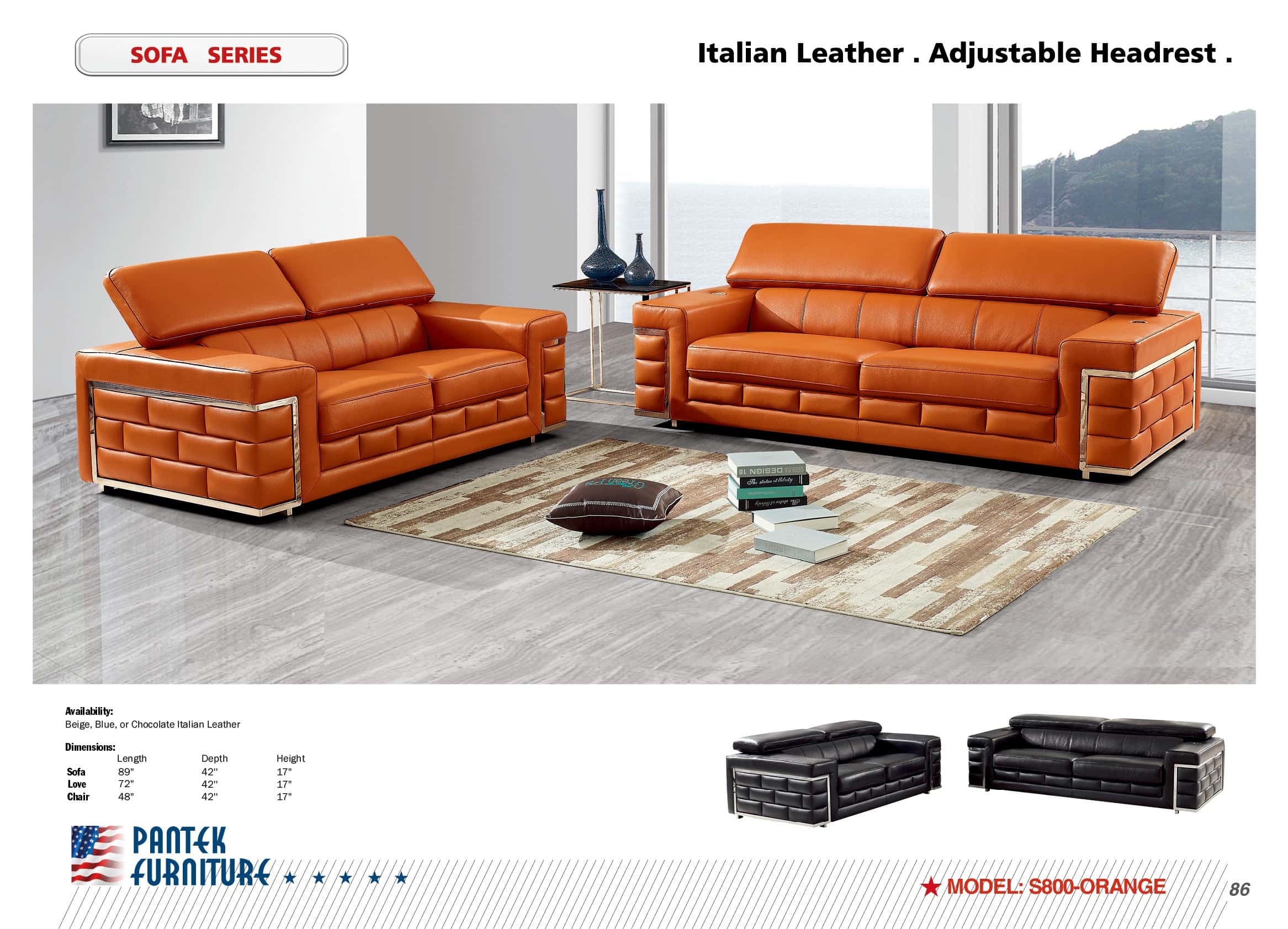 Italian Orange Leather Sofa Loveseat