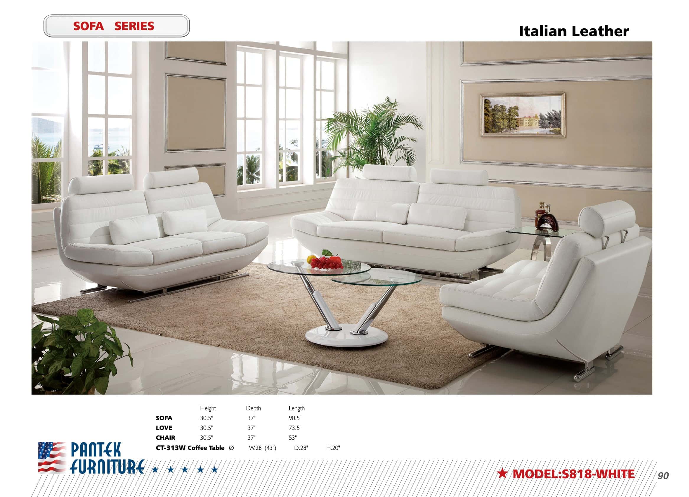 Sf 818 Italian White Leather Sofa