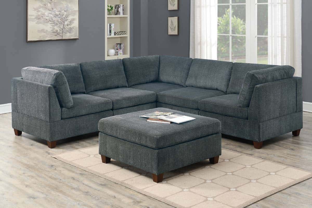 821 Grey Chenille 6 Pcs Sectional Sofa