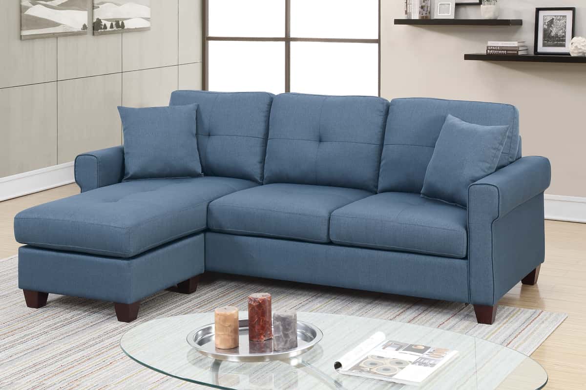 F6573 Blue Polyfiber 2-Pcs Compact Reversible Sectional Sofa by Poundex