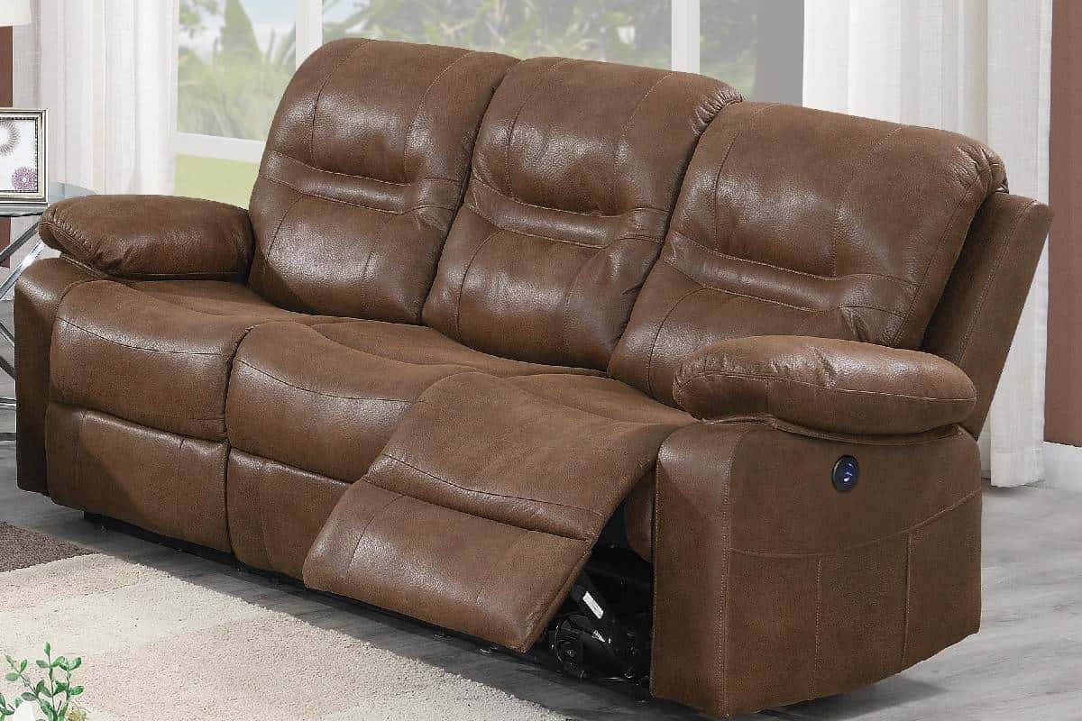 F6647 Dark Brown Breathable Leatherette Reclining Sofa by Poundex