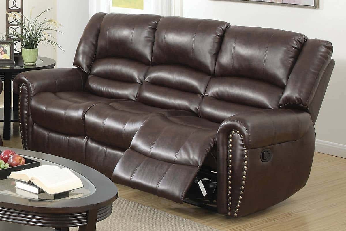 F6754 Brown Bonded Leather Reclining Sofa by Poundex