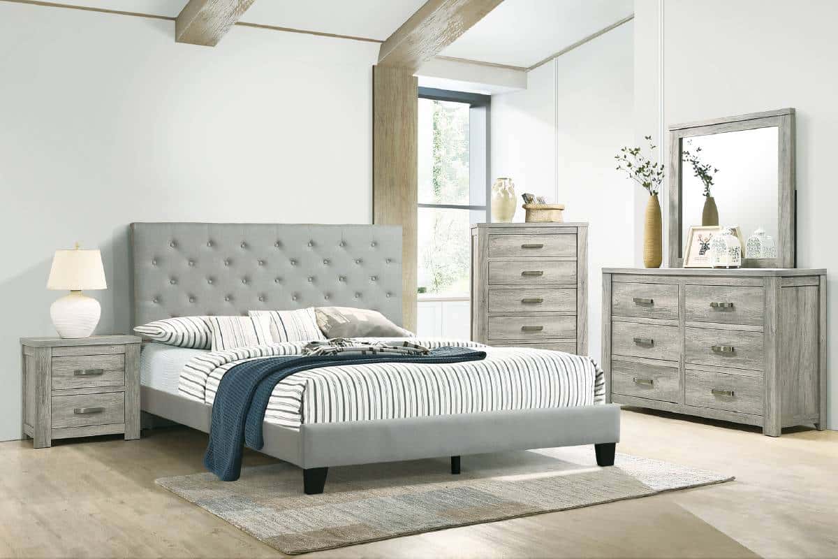 F9538 Grey Polyfiber Fabric Bed by Poundex