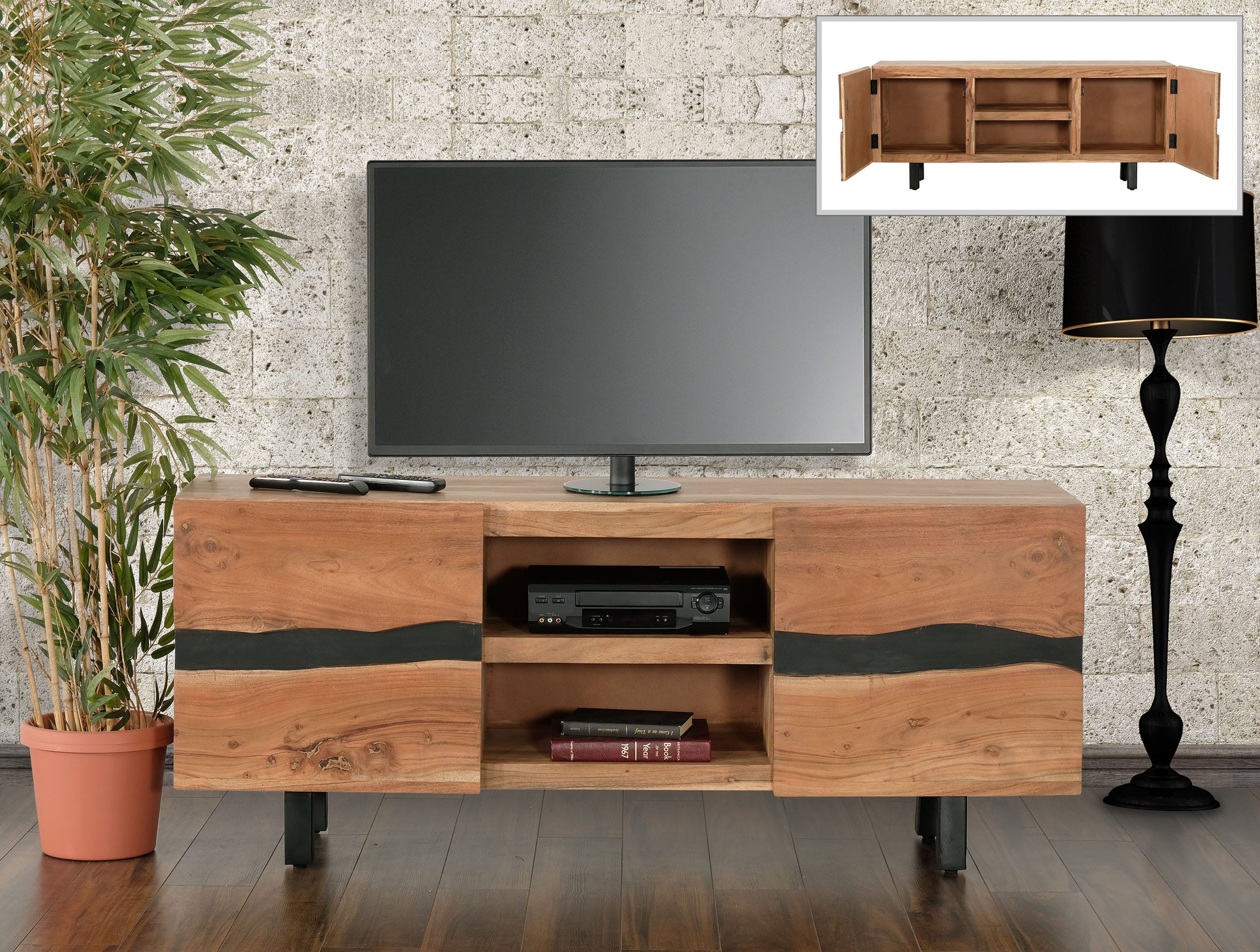Media console cheap natural wood