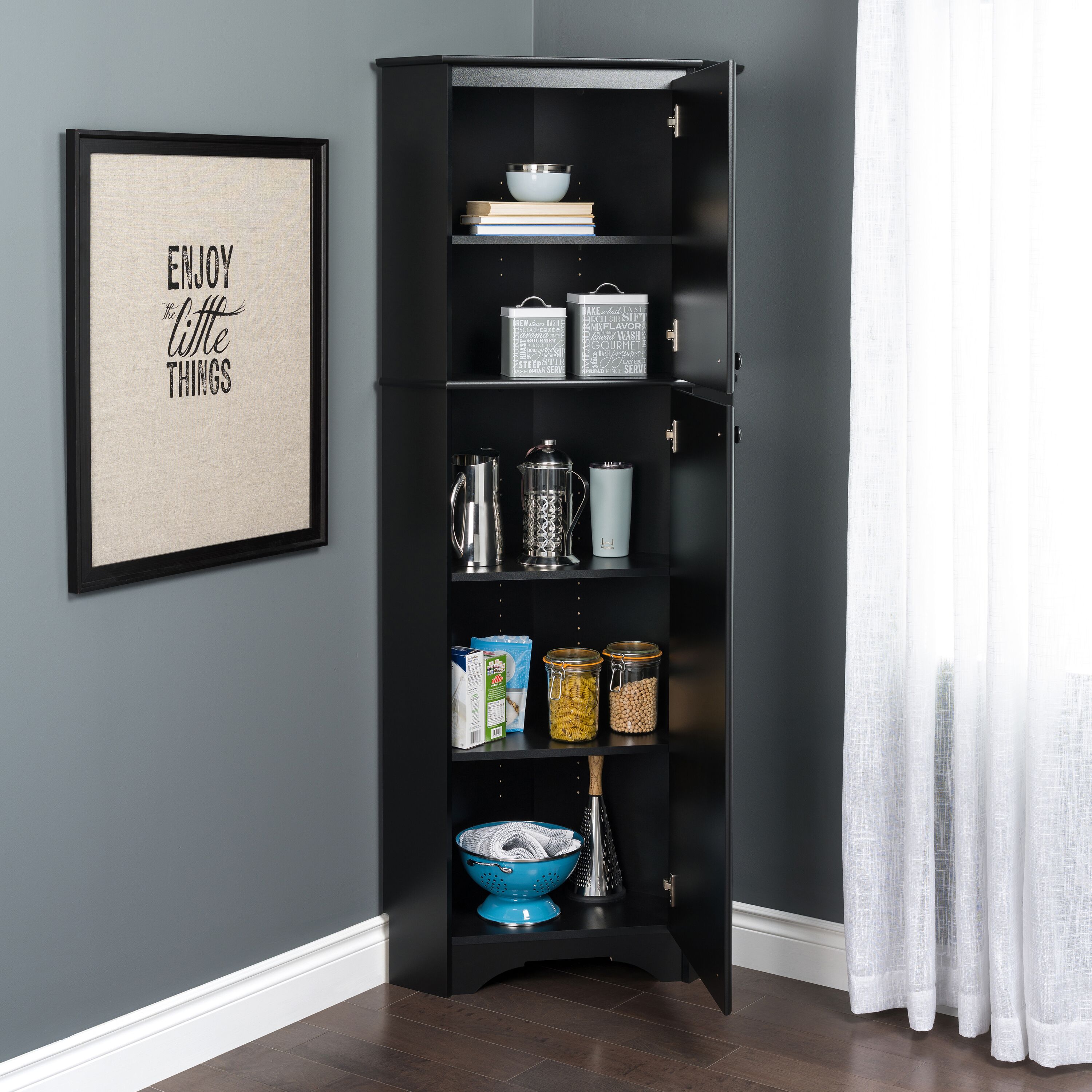 Elite Black 2 Door Tall Corner Storage Cabinet By Prepac